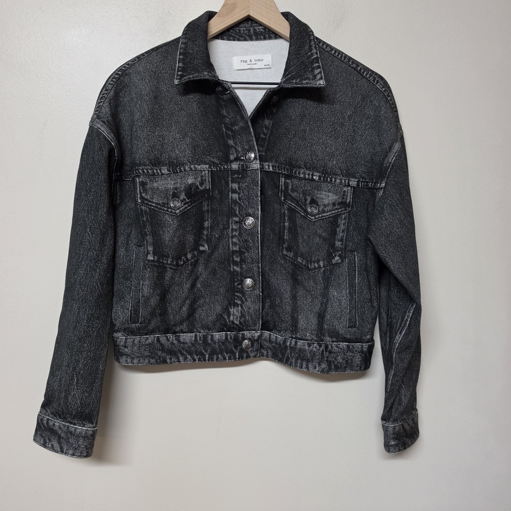 Rag And Bone Washed Black Miramar Terry Button Up Trucker Jacket Size XS